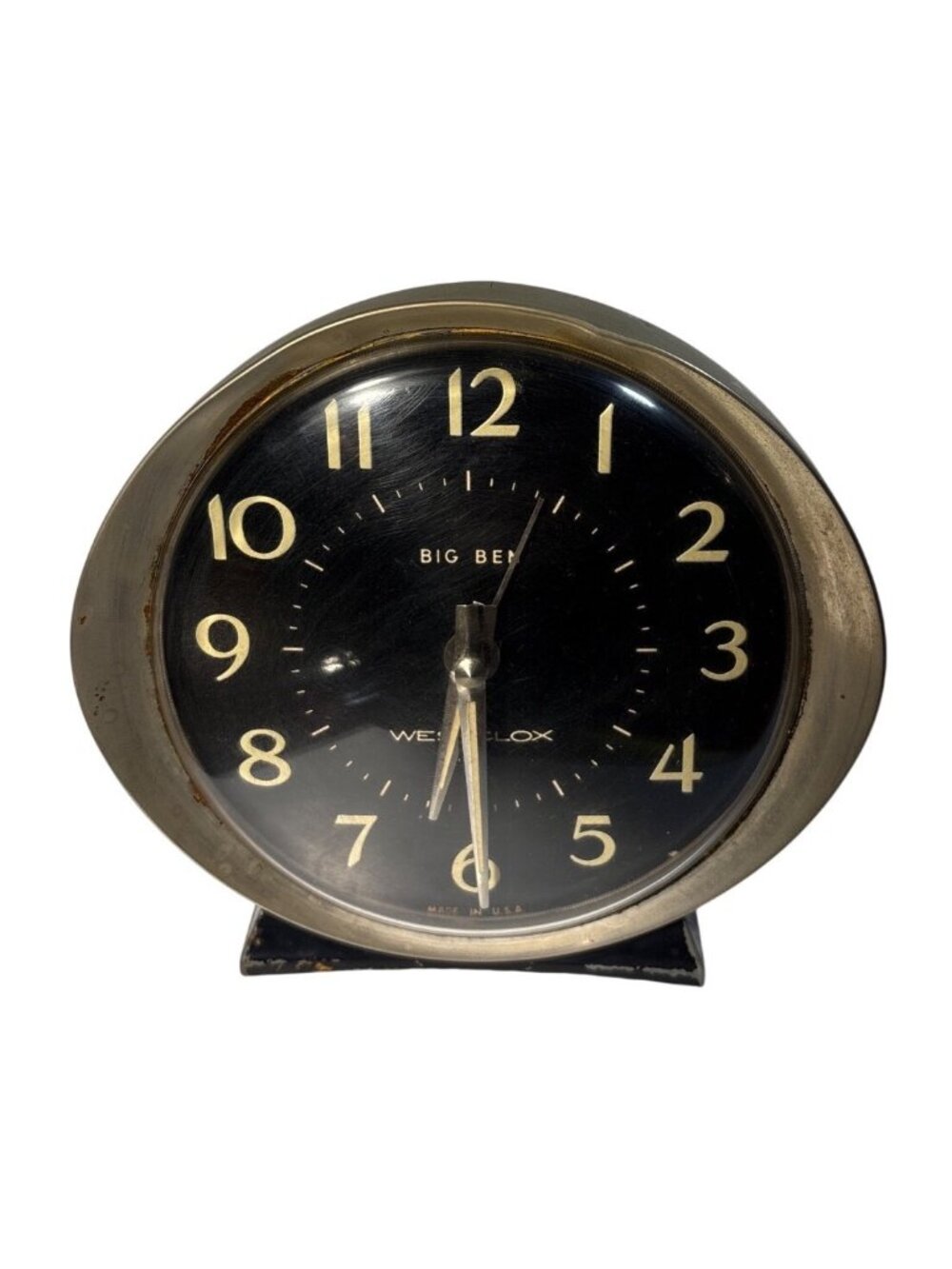Vintage Westclox Big Ben Alarm Clock Black & Gold Finish Mid-Century Wind Up 5"